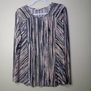 Southern Lady Blouse Shirt M Long Sleeve Soft Stretch Pattern Black Pink